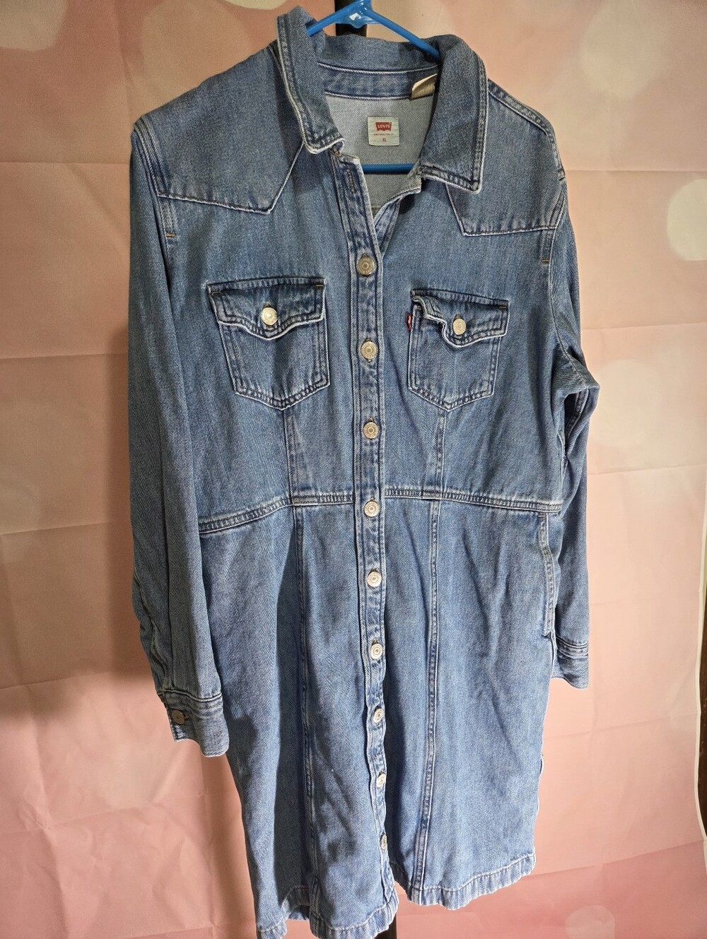 Levi's XL Light Blue Denim Button-Front Dress 37" Long 36" Waist